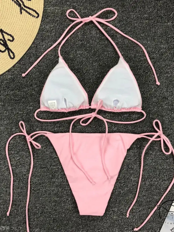 Fluorescent yellow sexy bandage bikini with tie strap halter design