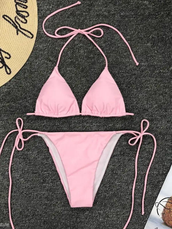 Fluorescent yellow sexy bandage bikini with tie strap halter design