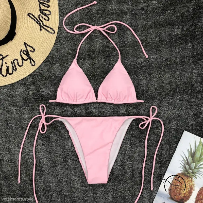 Fluorescent yellow sexy bandage bikini with tie strap halter design