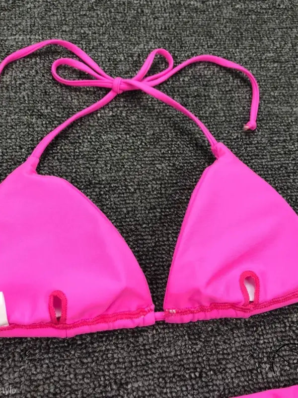 Fluorescent yellow sexy bandage bikini top with tie strap halter design