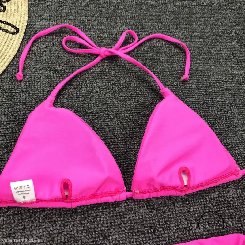 Fluorescent yellow sexy bandage bikini top with tie strap halter design