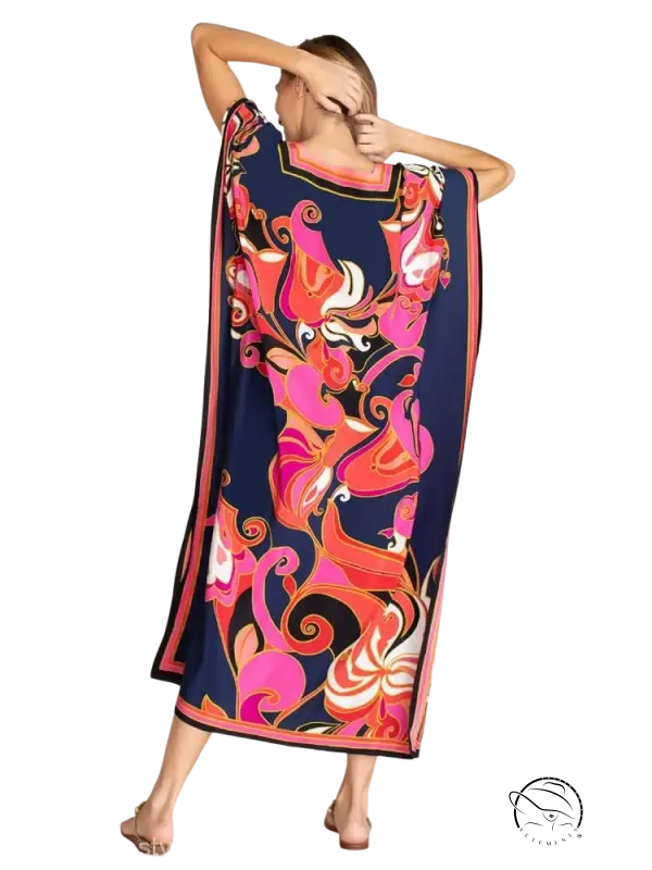 Army green beach cover dress with colorful psychedelic swirls