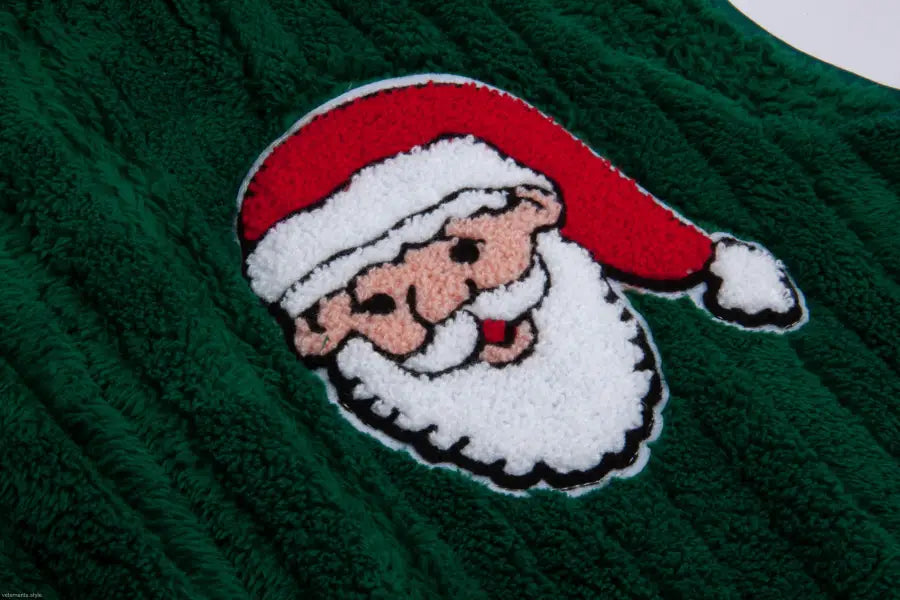 Forest green hooded sleeveless loose casual Christmas vest with fuzzy Santa blanket