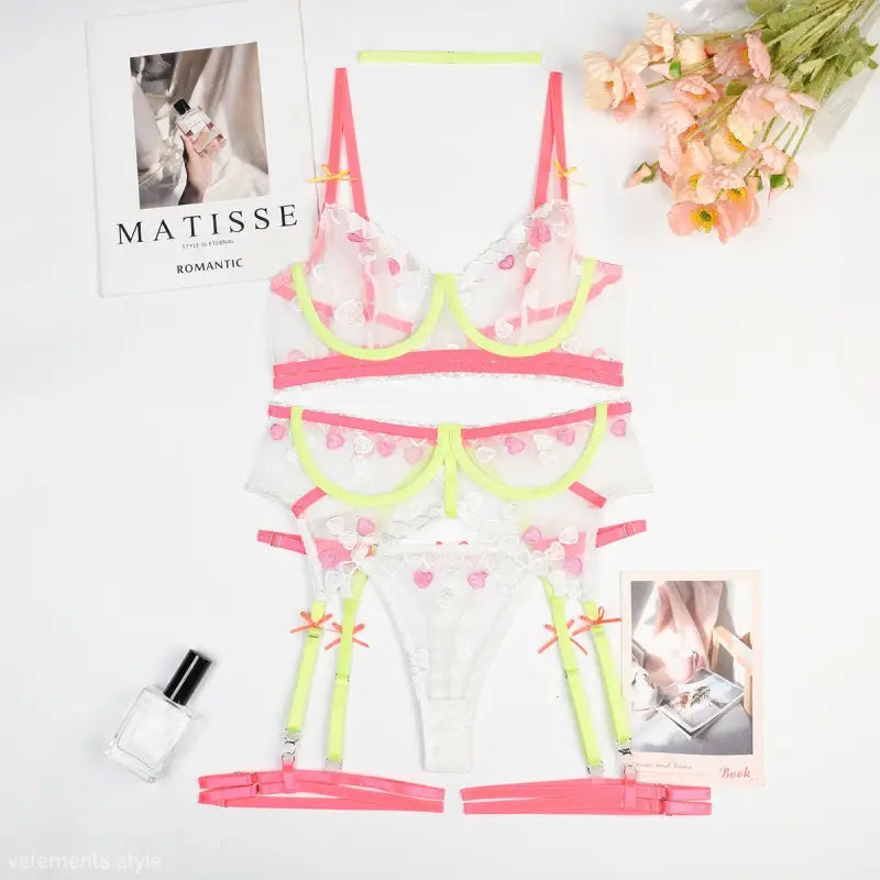 Pink and white floral lingerie set with neon accents, perfect for a Fresh Girl Cute look