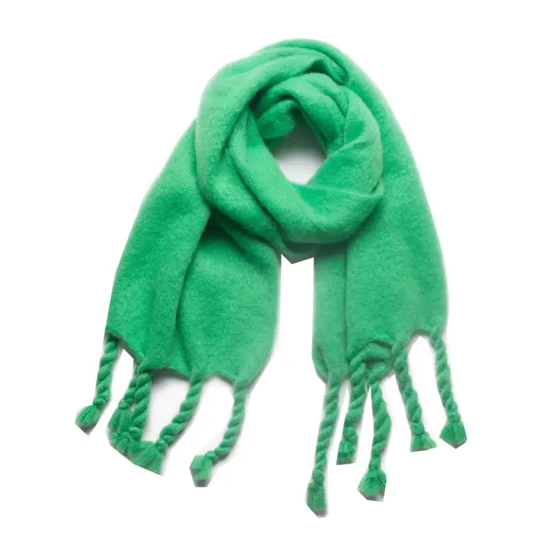 Green fringed wool scarf, perfect winter shawl wool for stylish winter wear