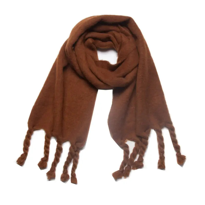Brown braided tassel scarf, a stylish shawl wool scarf perfect for winter wear