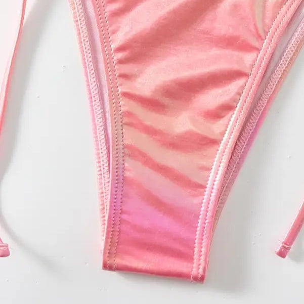 Pink iridescent bikini bottom from Glittering Powder Split Swimsuit for summer vacation