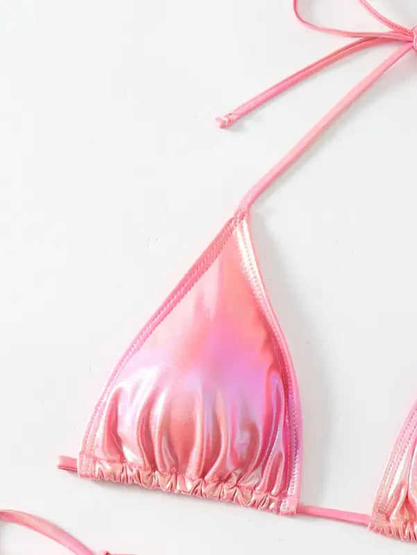 Pink iridescent bikini top from the Glittering Powder Split Swimsuit ideal for summer wear