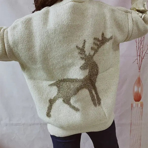 RIBBON GOLD THREAD JACQUARD DEER ROUND NECK THICKENED KNITTED PULLOVER-VETEMENTS