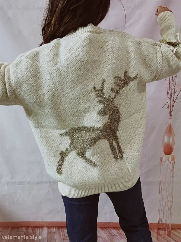 RIBBON GOLD THREAD JACQUARD DEER ROUND NECK THICKENED KNITTED PULLOVER-VETEMENTS