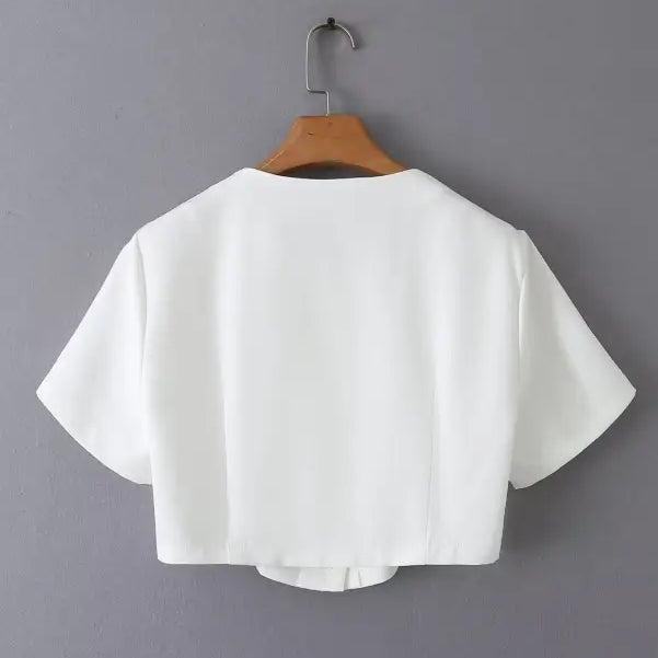White cropped blouse from Gorgeous Yacht Fit with high waist and button detail