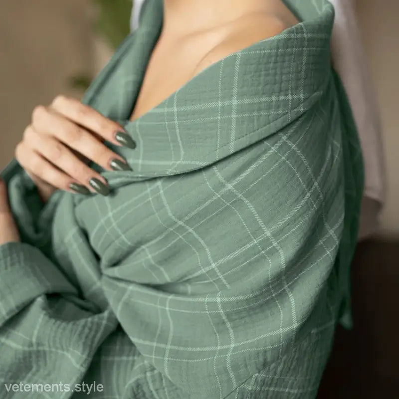 Green plaid robe from Green Pure Cotton Belted Long Sleeve Dress, perfect for comfortable lounging