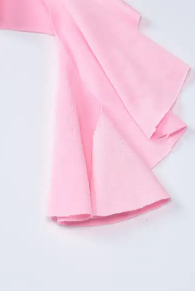 Pink ruffled fabric for halterneck deep V dress with free shipping option