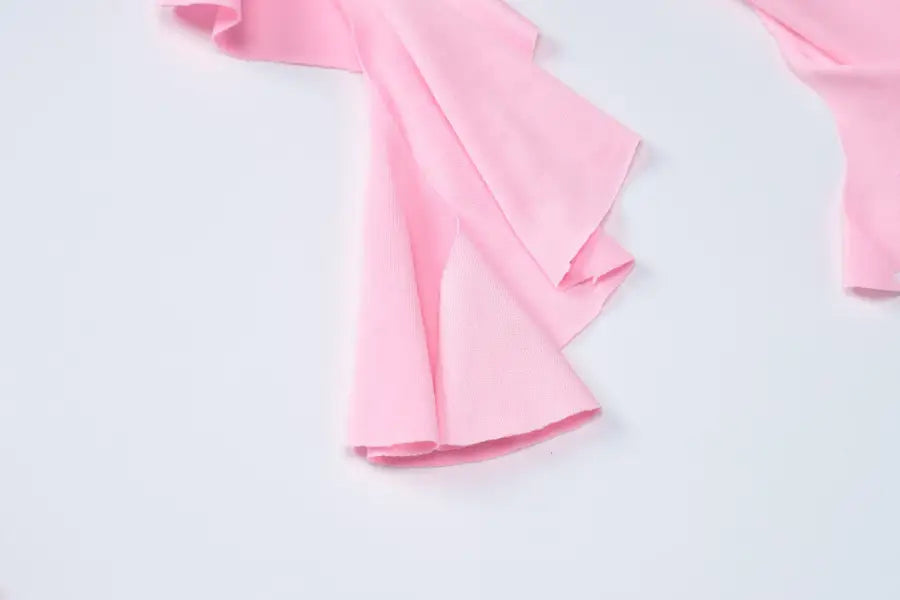 Pink ruffled fabric for halterneck deep V dress with free shipping option