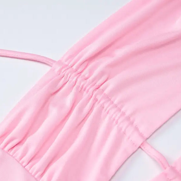 Pink gathered fabric top for halterneck deep V dress with free shipping option