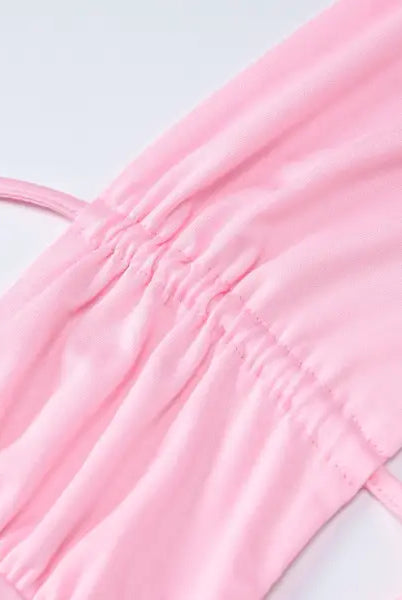 Pink gathered fabric top for halterneck deep V dress with free shipping option