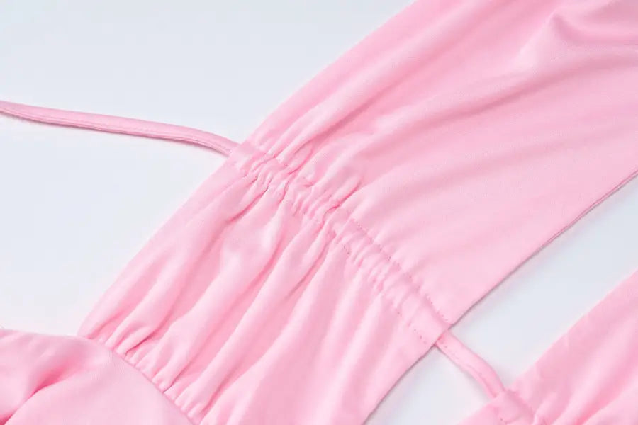 Pink gathered fabric top for halterneck deep V dress with free shipping option