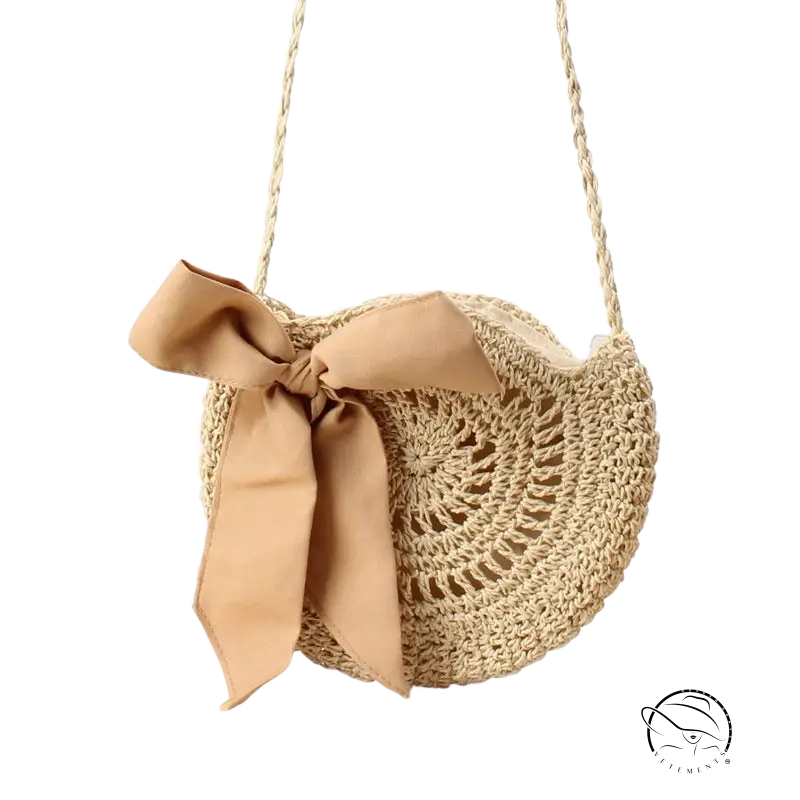 Handmade crochet bag with beige bow knot in light brown