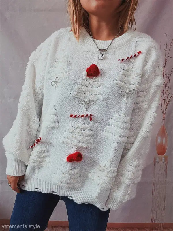 HANDMADE PEARL CHRISTMAS THEME SWEATER-VETEMENTS