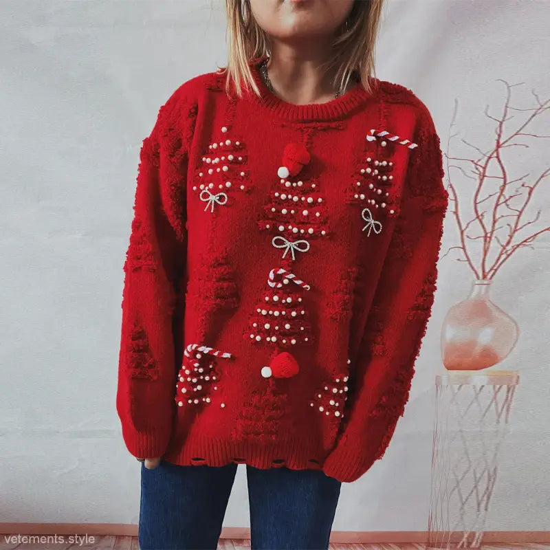 HANDMADE PEARL CHRISTMAS THEME SWEATER-VETEMENTS