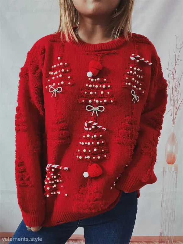 HANDMADE PEARL CHRISTMAS THEME SWEATER-VETEMENTS
