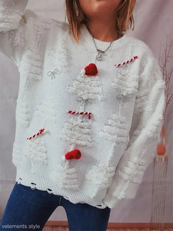 HANDMADE PEARL CHRISTMAS THEME SWEATER-VETEMENTS