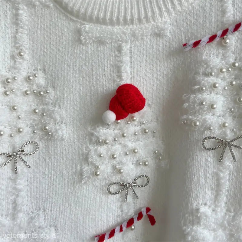 HANDMADE PEARL CHRISTMAS THEME SWEATER-VETEMENTS