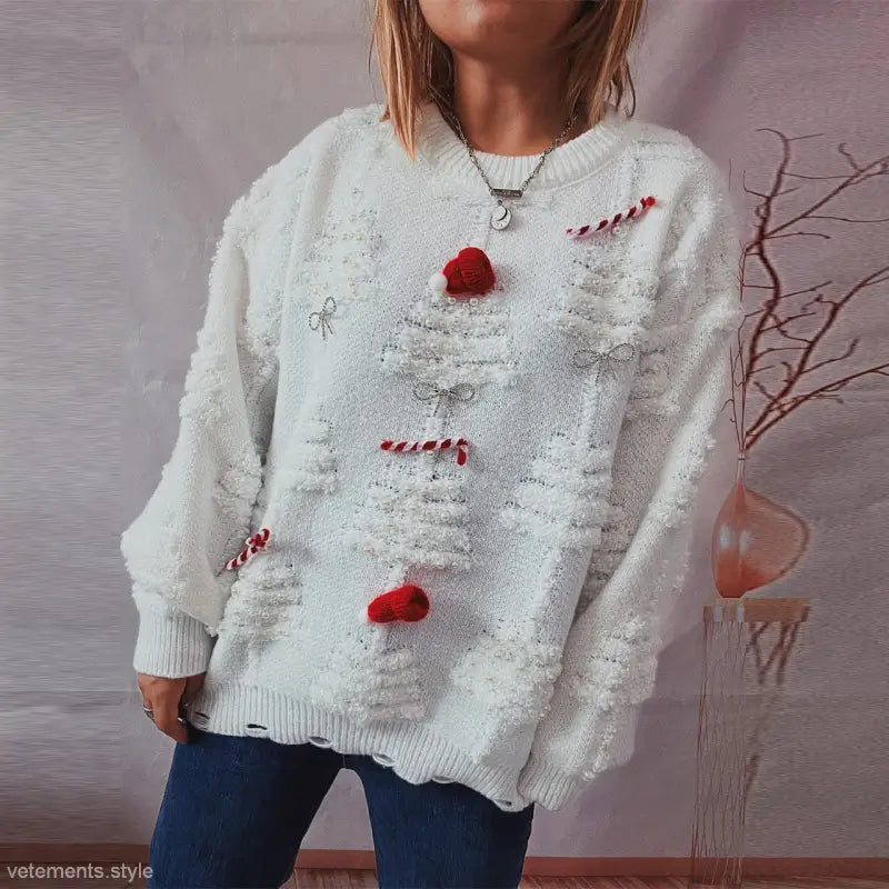 HANDMADE PEARL CHRISTMAS THEME SWEATER-VETEMENTS