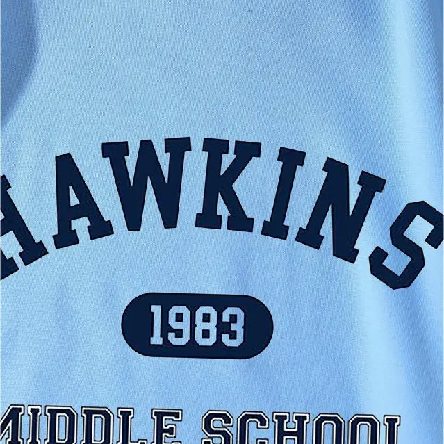 Light blue Hawkins Cute Sweater featuring Hawkins Middle School and 1983, perfect for Fall Winter Korean
