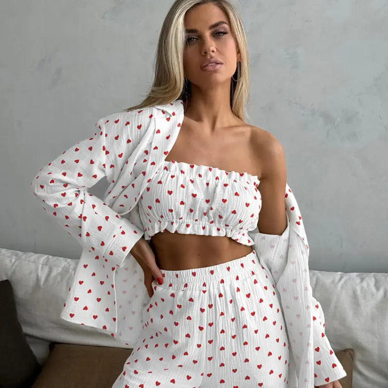 HEART PRINTING COTTON PAJAMAS SET-VETEMENTS