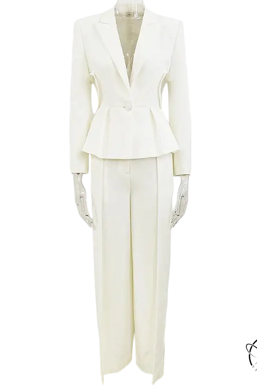 Heart shaped slim fit white women’s peplum pantsuit