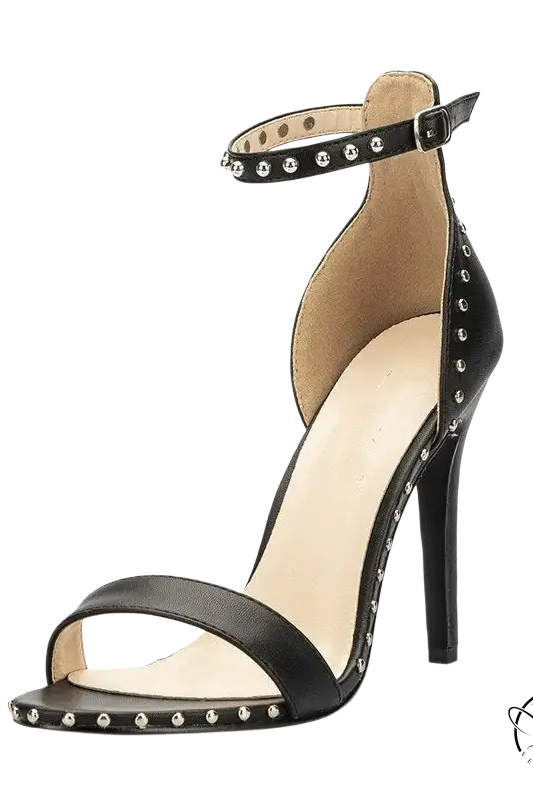 Black studded high-heeled sandals with 8cm heel height and 3cm platform height