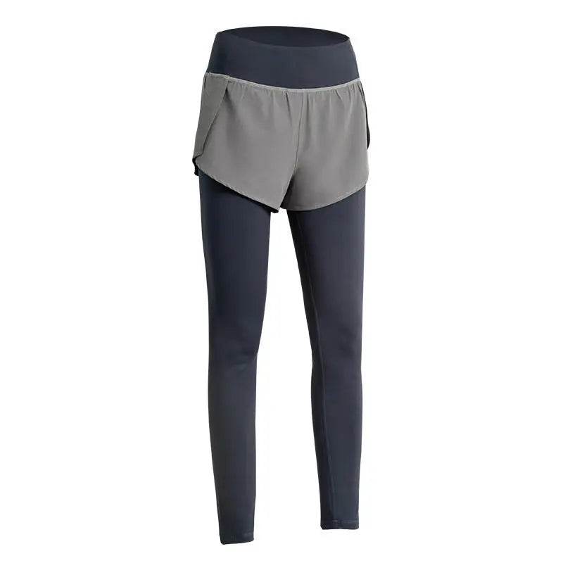 High Rise Sport Blend Faux Two Piece Tights with Two-Tone Athletic Shorts Overlay