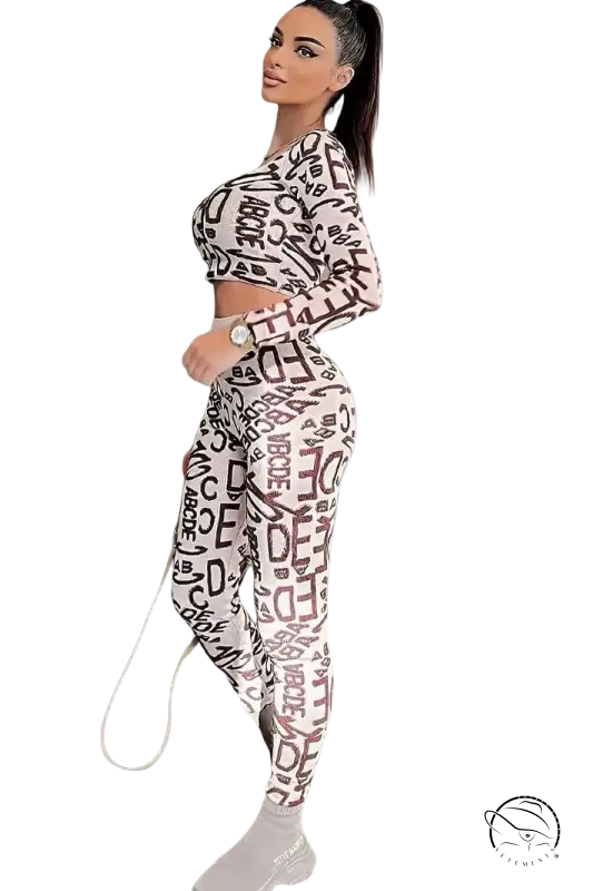 Elegant woman in high waist hip lift leggings with patterned athletic wear