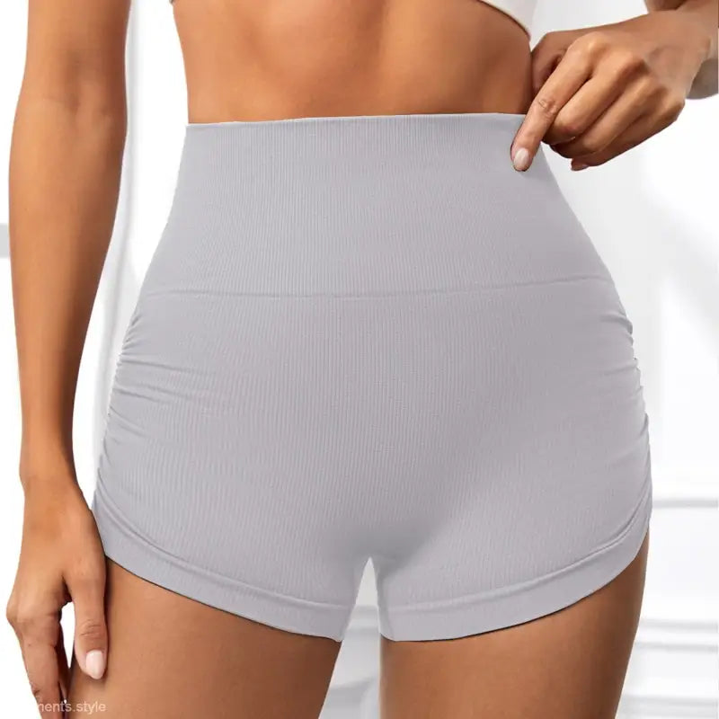 Gray ribbed high-waisted shorts from High Waist Peach Hip Fitness Pants collection