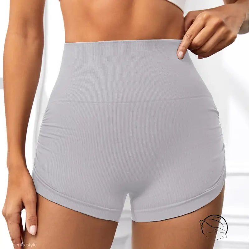 High waist peach hip fitness pants with gray ribbed shorts