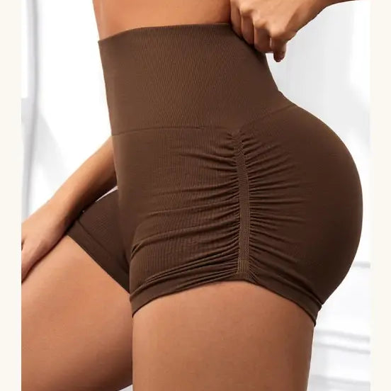 Brown ribbed high-waisted shorts from High Waist Peach Hip Fitness Pants collection