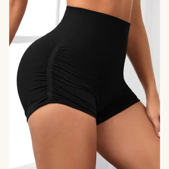 Black high-waisted workout shorts from High Waist Peach Hip Fitness Pants collection