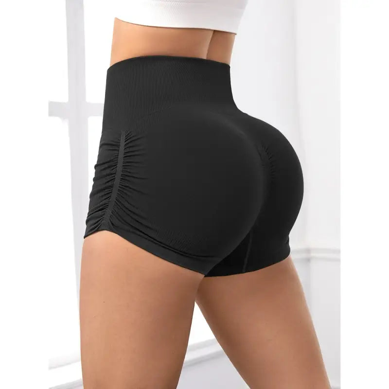 Black high-waisted workout shorts from High Waist Peach Hip Fitness Pants collection