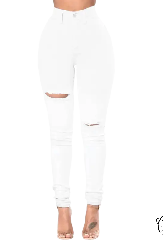 High waist ripped white snowflake jeans with casual cotton design