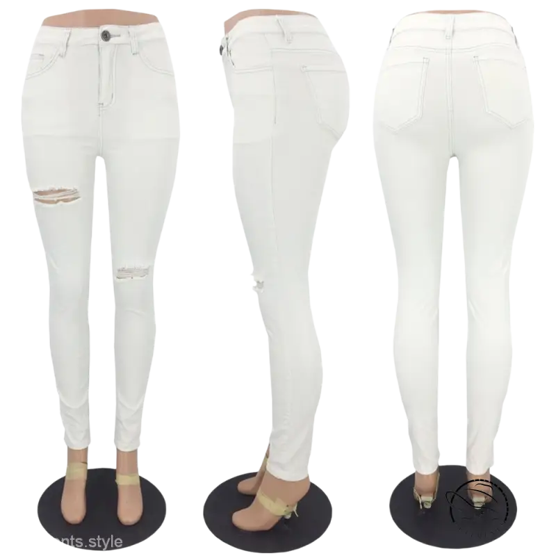 White high waist snowflake ripped jeans in cotton
