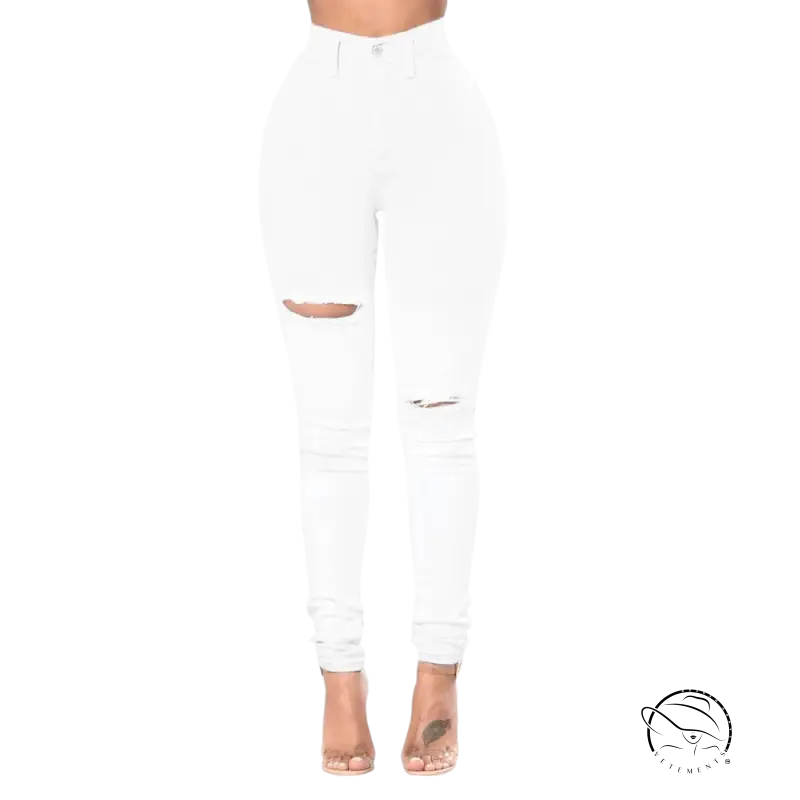 White high waist snowflake ripped jeans in cotton