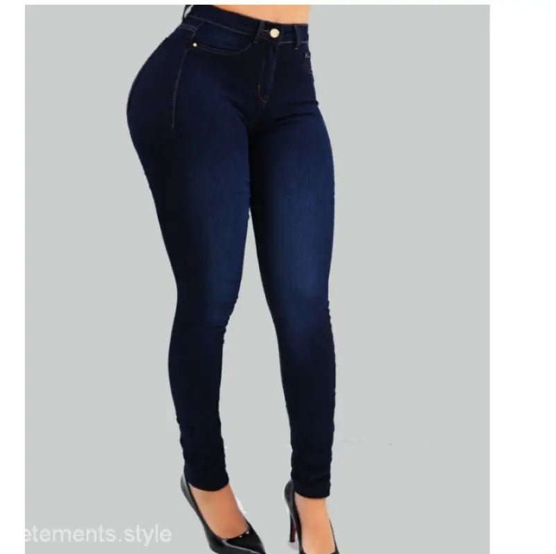 Dark blue high waist stretch slim fit skinny denim pants for women casual wear