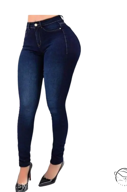 Dark blue high waist stretch slim fit skinny denim jeans