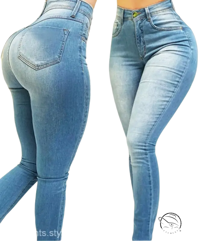 Two pairs of light blue high waist stretch slim fit skinny denim jeans