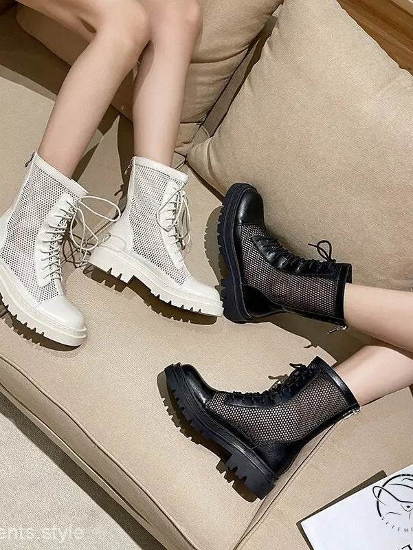 Stylish Langry hollow boots for women in white and black with free shipping