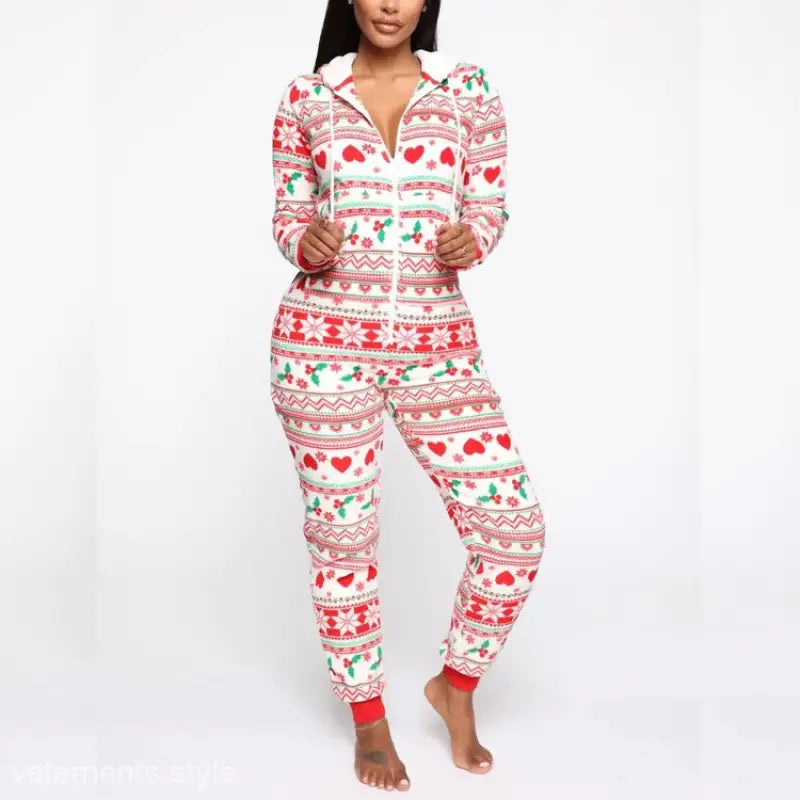Hooded Casual Pajamas in Christmas Plaid Homewear featuring festive red, white, and green patterns