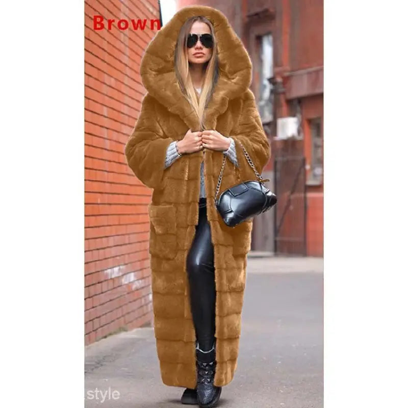 Hooded cotton padded faux fur coat with trim for warmth