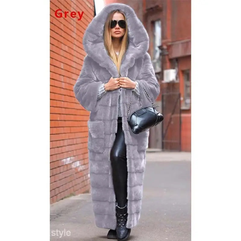 Hooded cotton padded faux fur coat with trim for warmth
