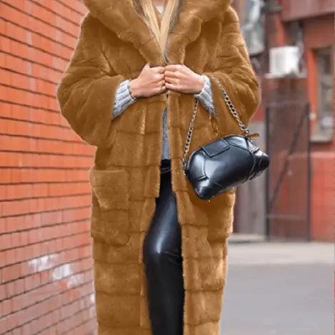 Hooded cotton padded faux fur coat with silver lining